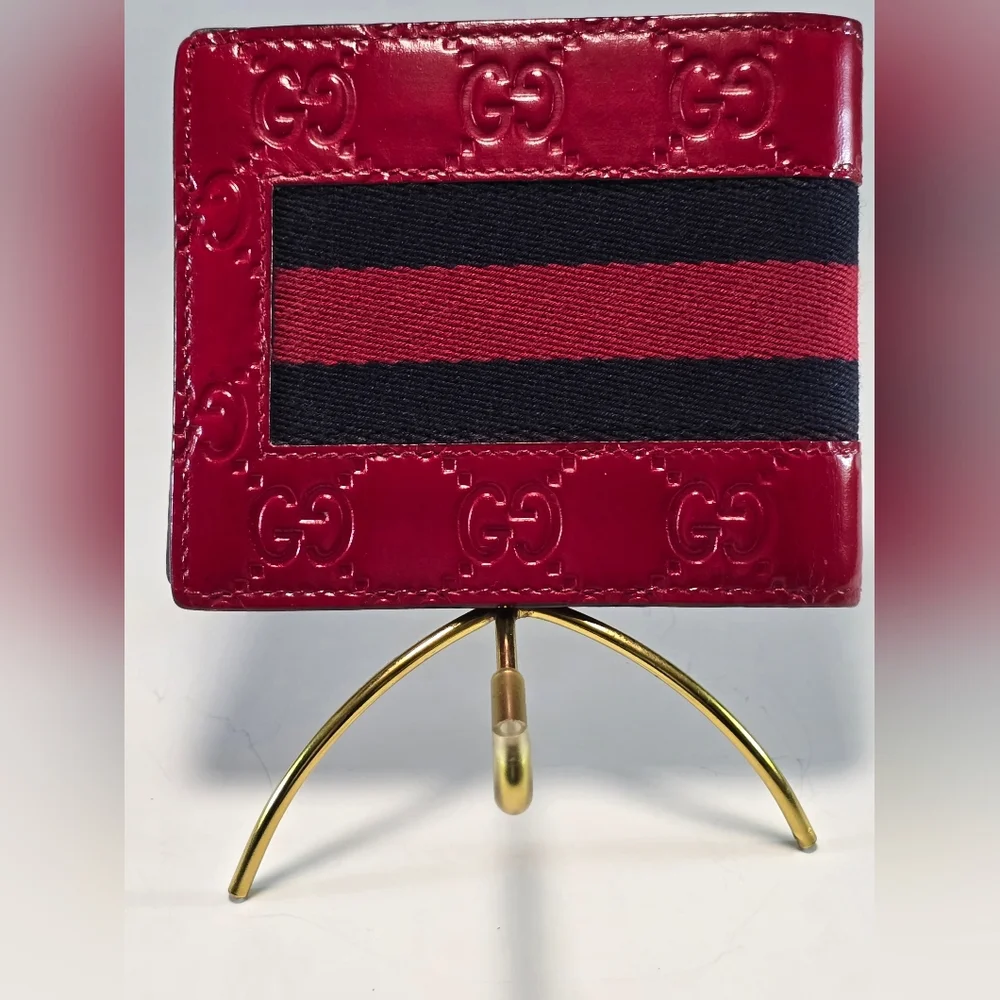 Gucci Red Guccissima Embossed Web Wallet - Picture 2 of 7